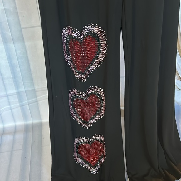 Two piece pant set rhinestone heart red and pink a conversation piece for sure. - Picture 3 of 7